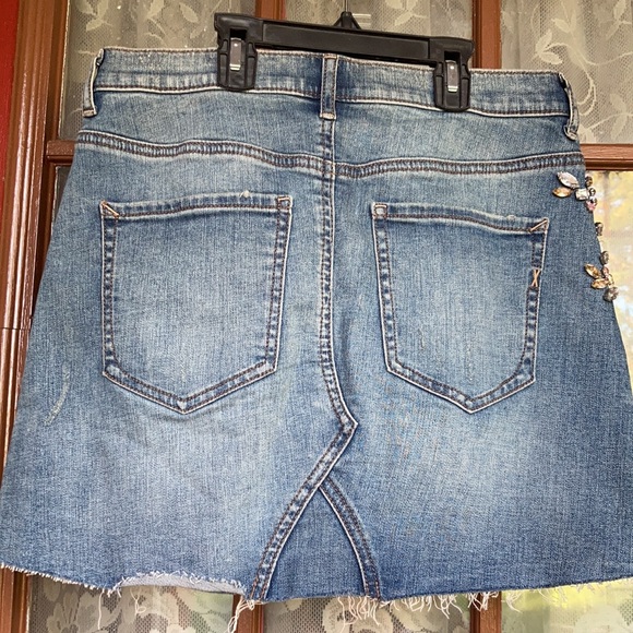Express Blue Embellished Denim Skirt - Picture 2 of 5